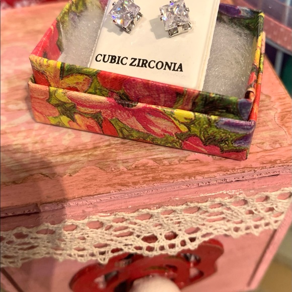 Cubic Zirconia Square Studs - Picture 3 of 9